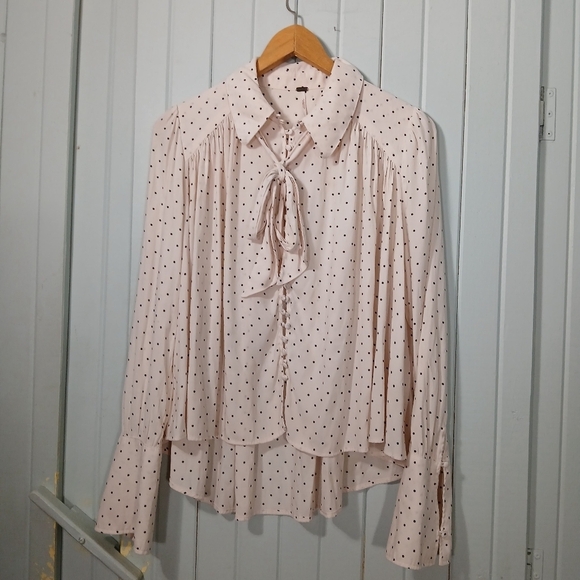 Free People Tops - Oversize Free People Polka Dot Blouse with Tie